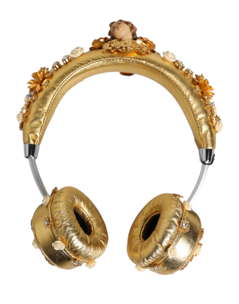 Gold Leather Floral Crystal Angel Headset Headphones Dolce & Gabbana