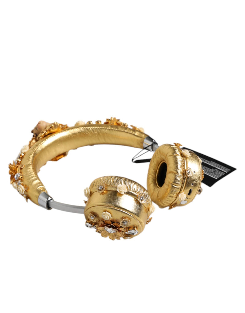 Gold Leather Floral Crystal Angel Headset Headphones Dolce & Gabbana