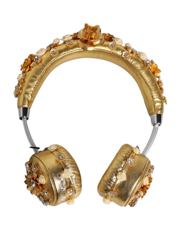 Gold Leather Floral Crystal Angel Headset Headphones Dolce & Gabbana