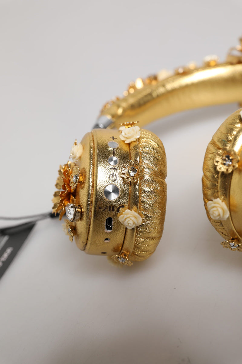 Gold Leather Floral Crystal Angel Headset Headphones Dolce & Gabbana