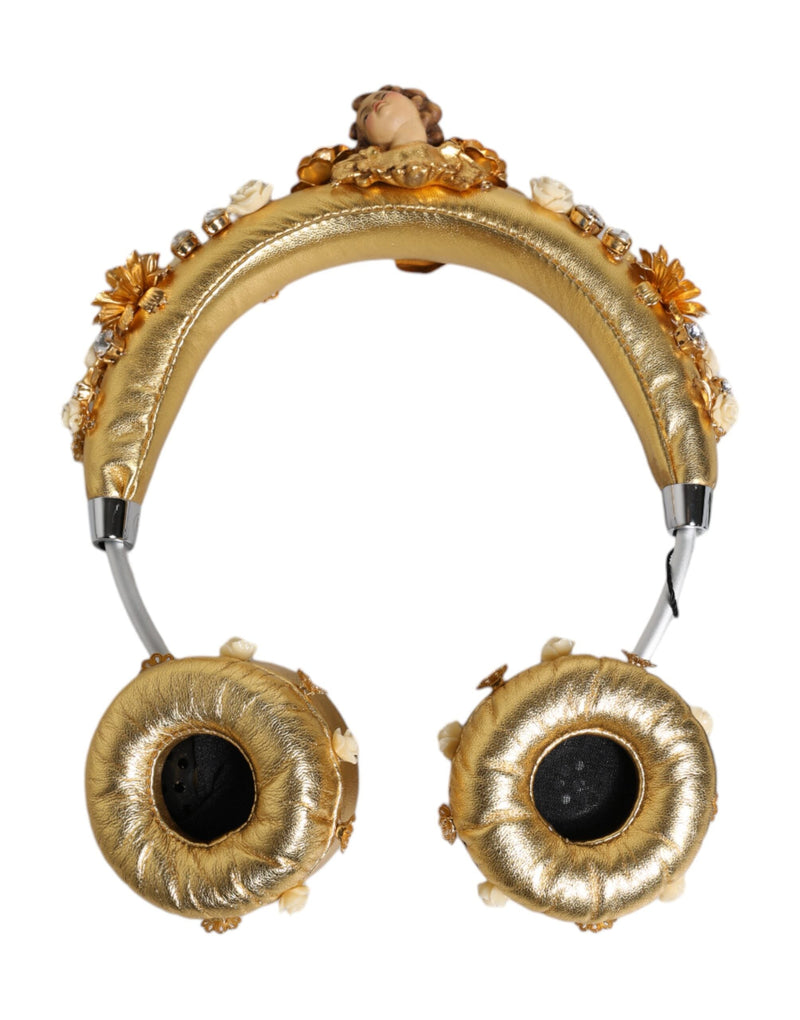 Gold Leather Floral Crystal Angel Headset Headphones Dolce & Gabbana