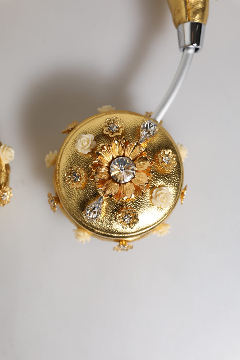 Gold Leather Floral Crystal Angel Headset Headphones Dolce & Gabbana