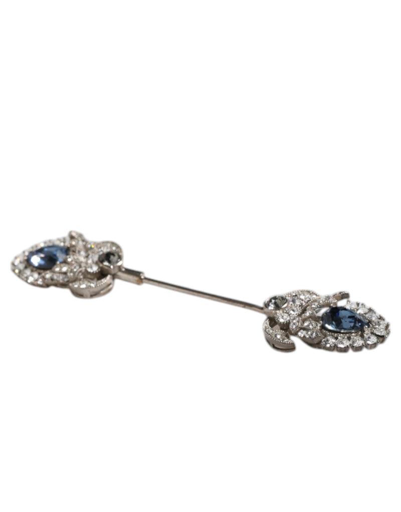 925 Sterling Silver Crystals Collar Brooch Accessory Pin Dolce & Gabbana