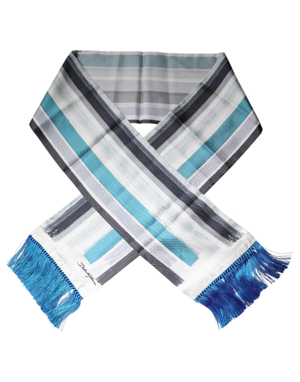 Multicolor Stripes Silk Fringes Neck Foulard Scarf Dolce & Gabbana