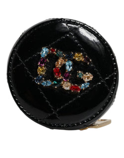 Black Lamb Leather DG Crystal Round Coin Purse Wallet Dolce & Gabbana