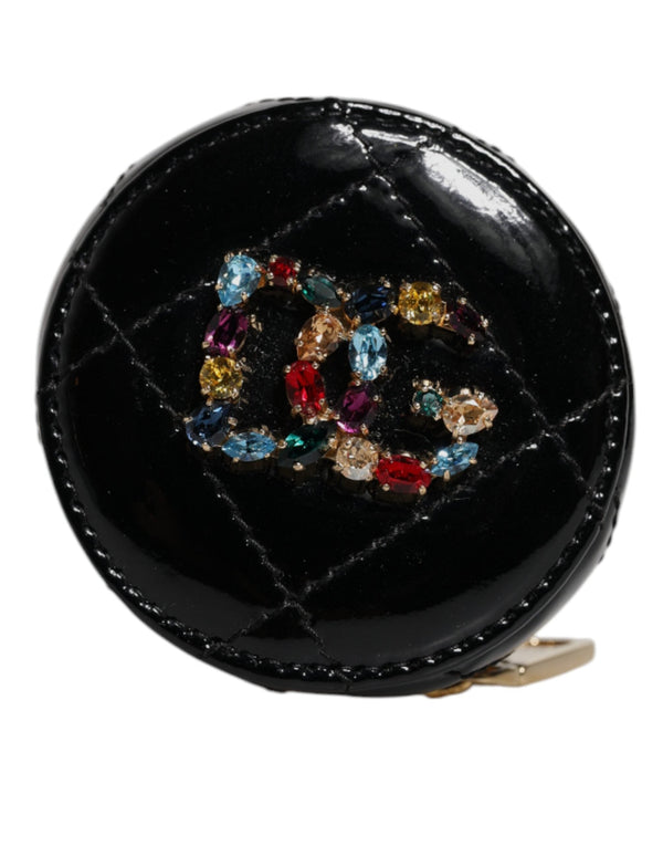 Black Lamb Leather DG Crystal Round Coin Purse Wallet Dolce & Gabbana