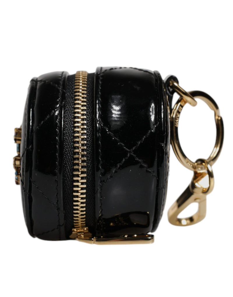 Black Lamb Leather DG Crystal Round Coin Purse Wallet Dolce & Gabbana