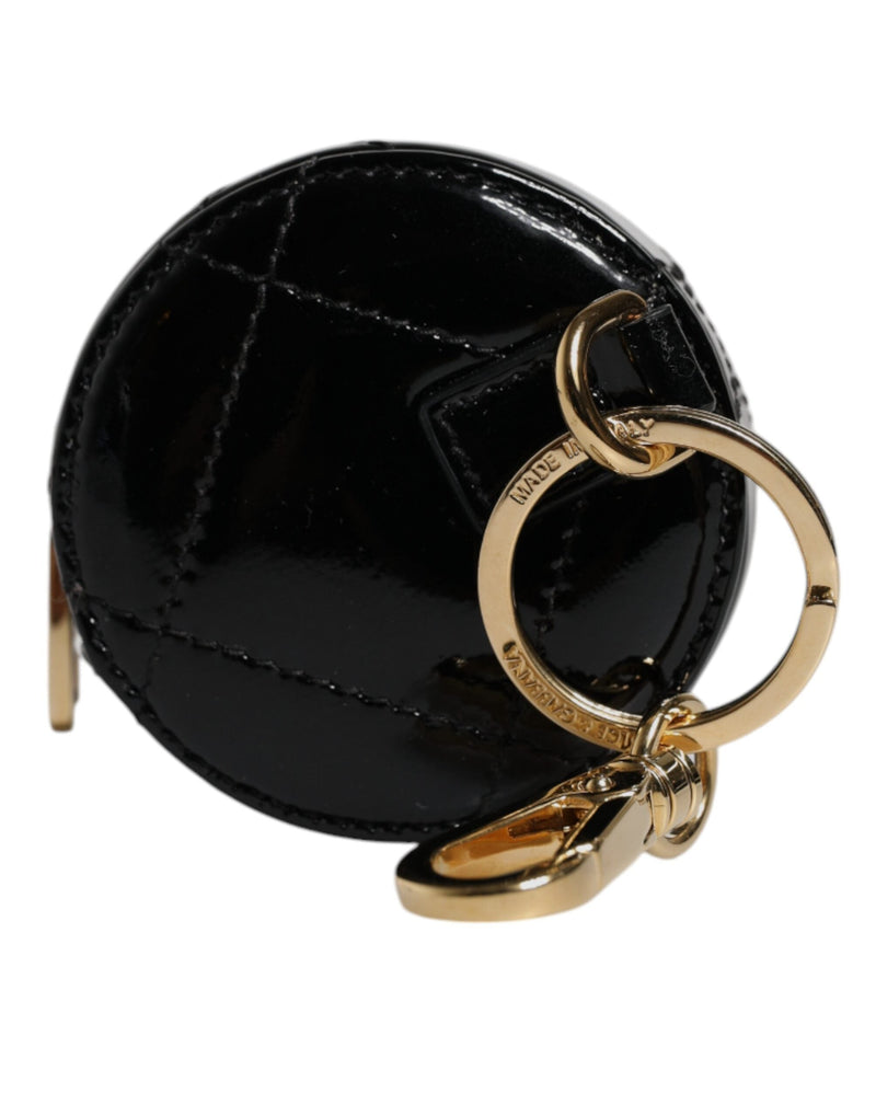 Black Lamb Leather DG Crystal Round Coin Purse Wallet Dolce & Gabbana