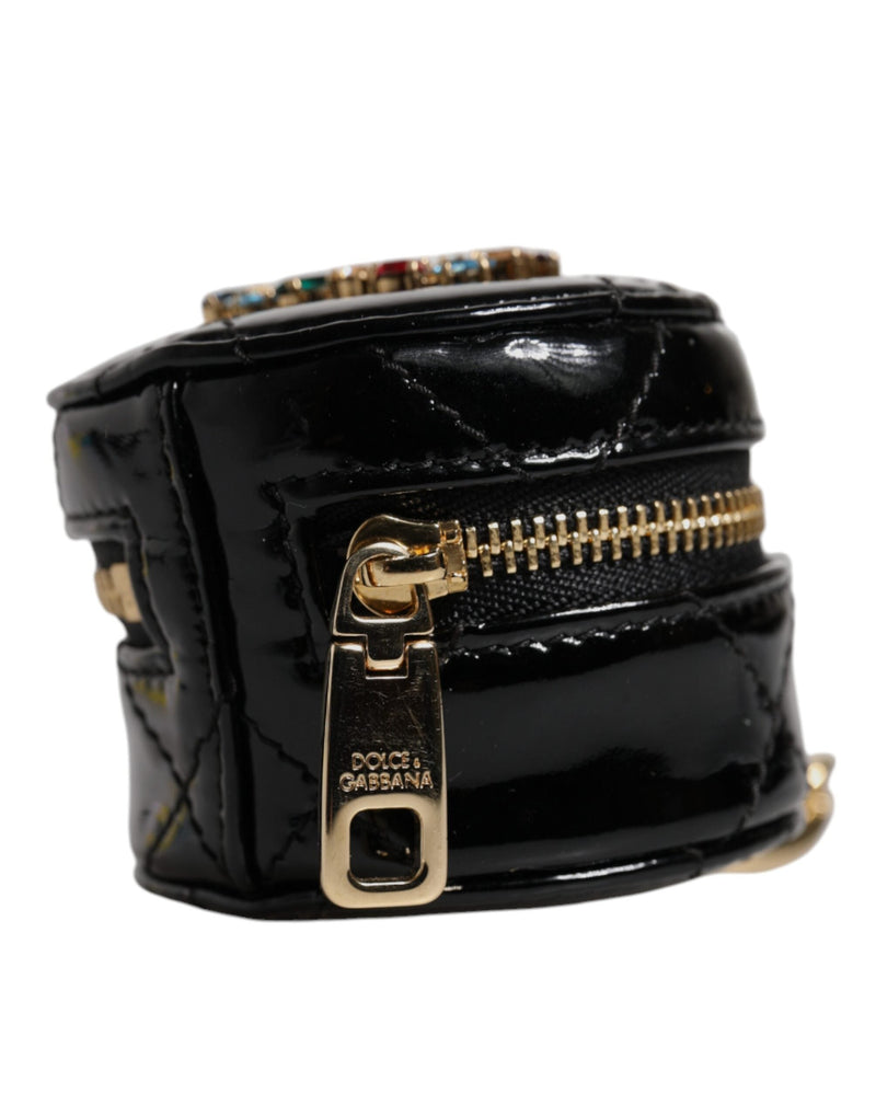 Black Lamb Leather DG Crystal Round Coin Purse Wallet Dolce & Gabbana