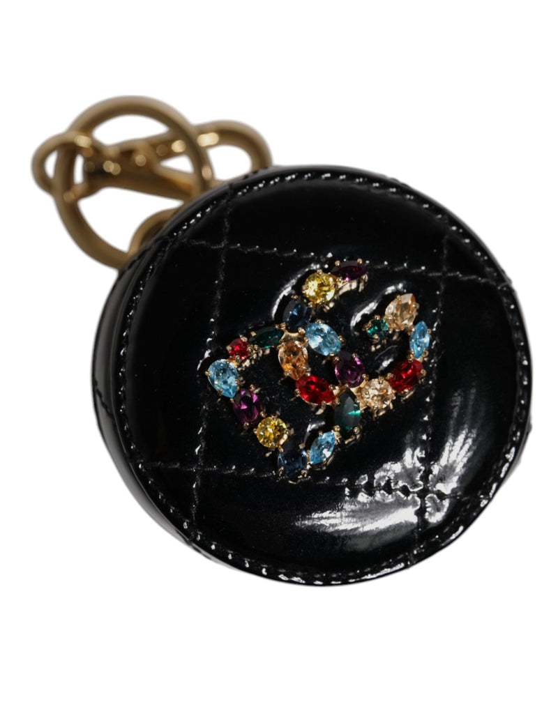 Black Lamb Leather DG Crystal Round Coin Purse Wallet Dolce & Gabbana