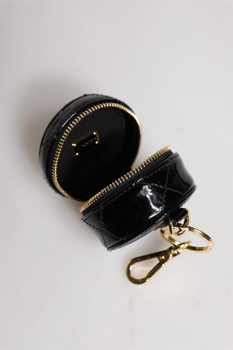 Black Lamb Leather DG Crystal Round Coin Purse Wallet Dolce & Gabbana
