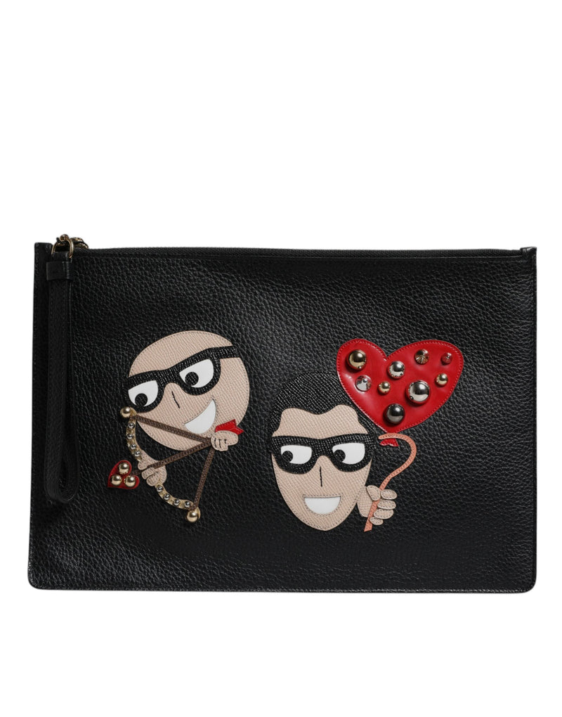 Black #DGFamily Embellished Leather Clutch Bag Dolce & Gabbana
