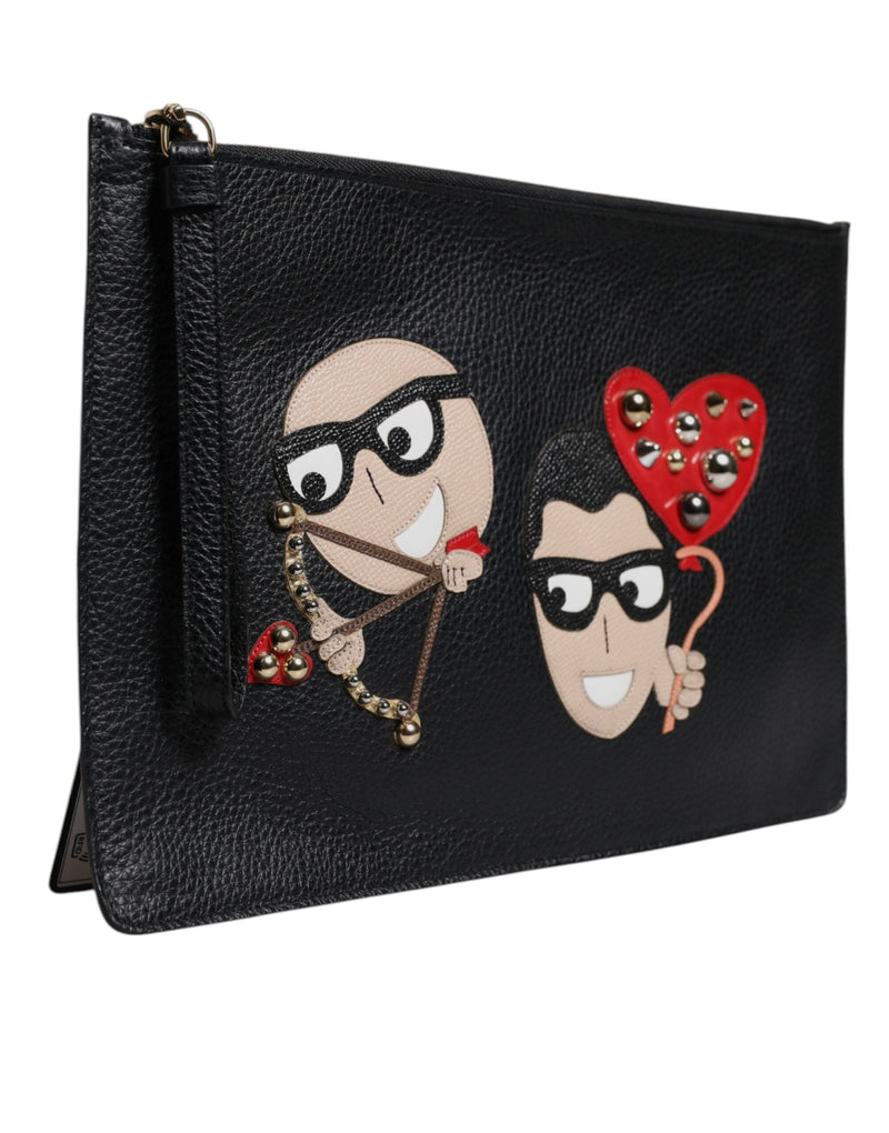 Black #DGFamily Embellished Leather Clutch Bag Dolce & Gabbana
