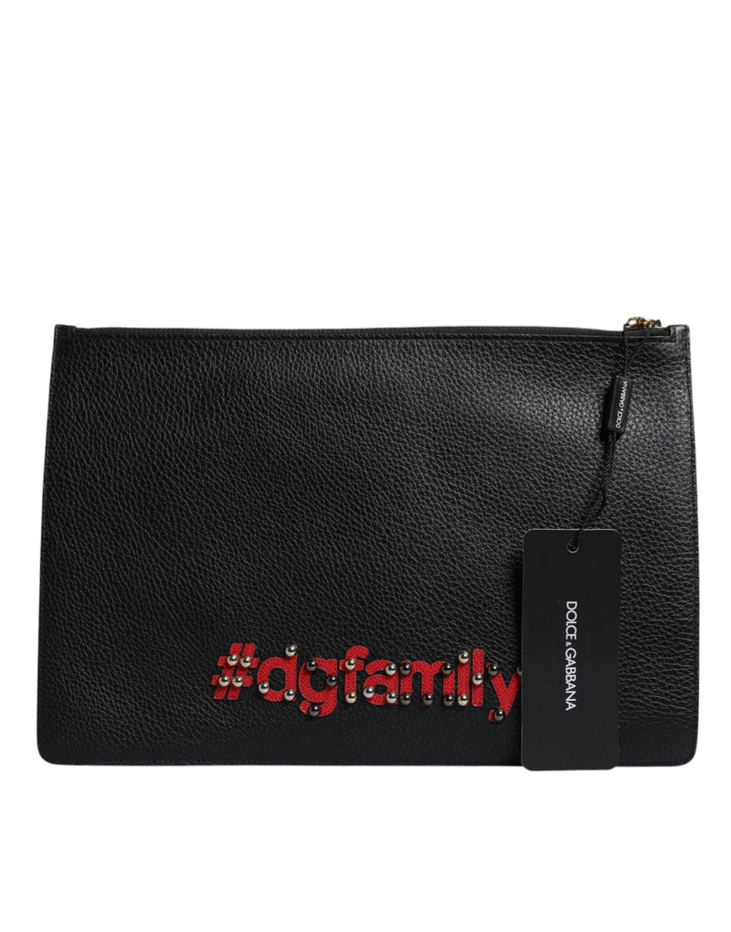 Black #DGFamily Embellished Leather Clutch Bag Dolce & Gabbana