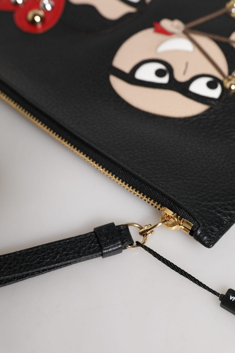 Black #DGFamily Embellished Leather Clutch Bag Dolce & Gabbana