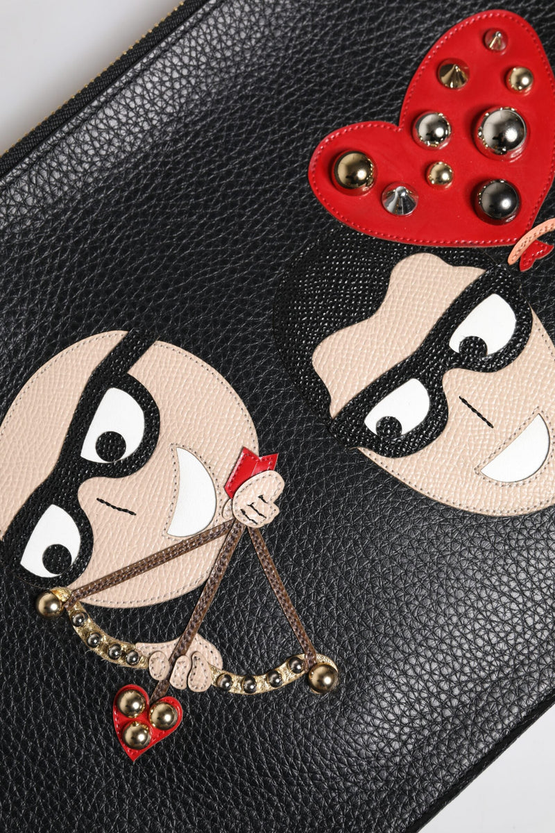 Black #DGFamily Embellished Leather Clutch Bag Dolce & Gabbana