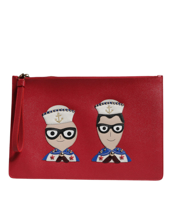 Red #DGFamily Embellished Leather Clutch Bag Dolce & Gabbana