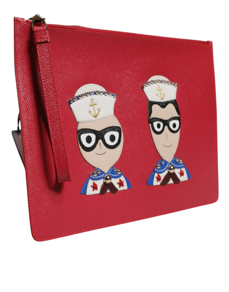 Red #DGFamily Embellished Leather Clutch Bag Dolce & Gabbana