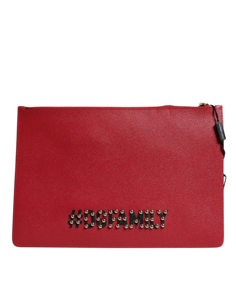 Red #DGFamily Embellished Leather Clutch Bag Dolce & Gabbana