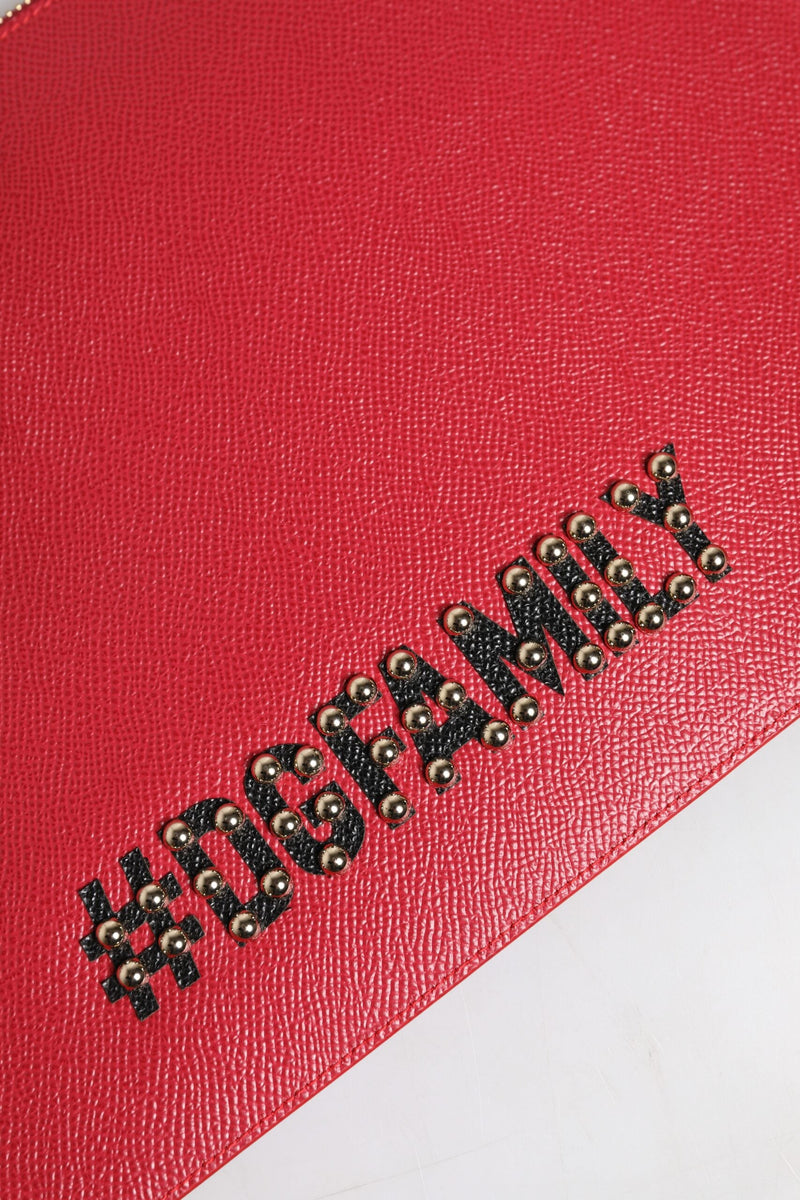 Red #DGFamily Embellished Leather Clutch Bag Dolce & Gabbana