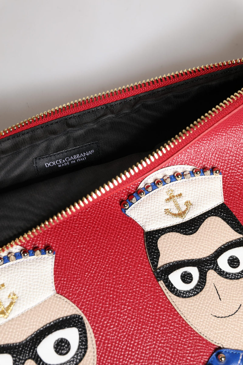 Red #DGFamily Embellished Leather Clutch Bag Dolce & Gabbana