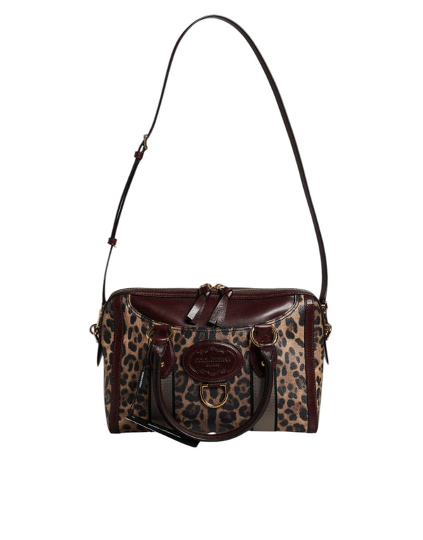 Brown Leopard Leather Shoulder Strap Duffle Bag Dolce & Gabbana
