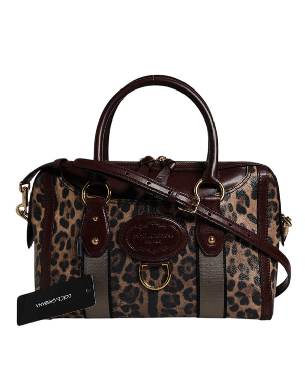 Brown Leopard Leather Shoulder Strap Duffle Bag Dolce & Gabbana