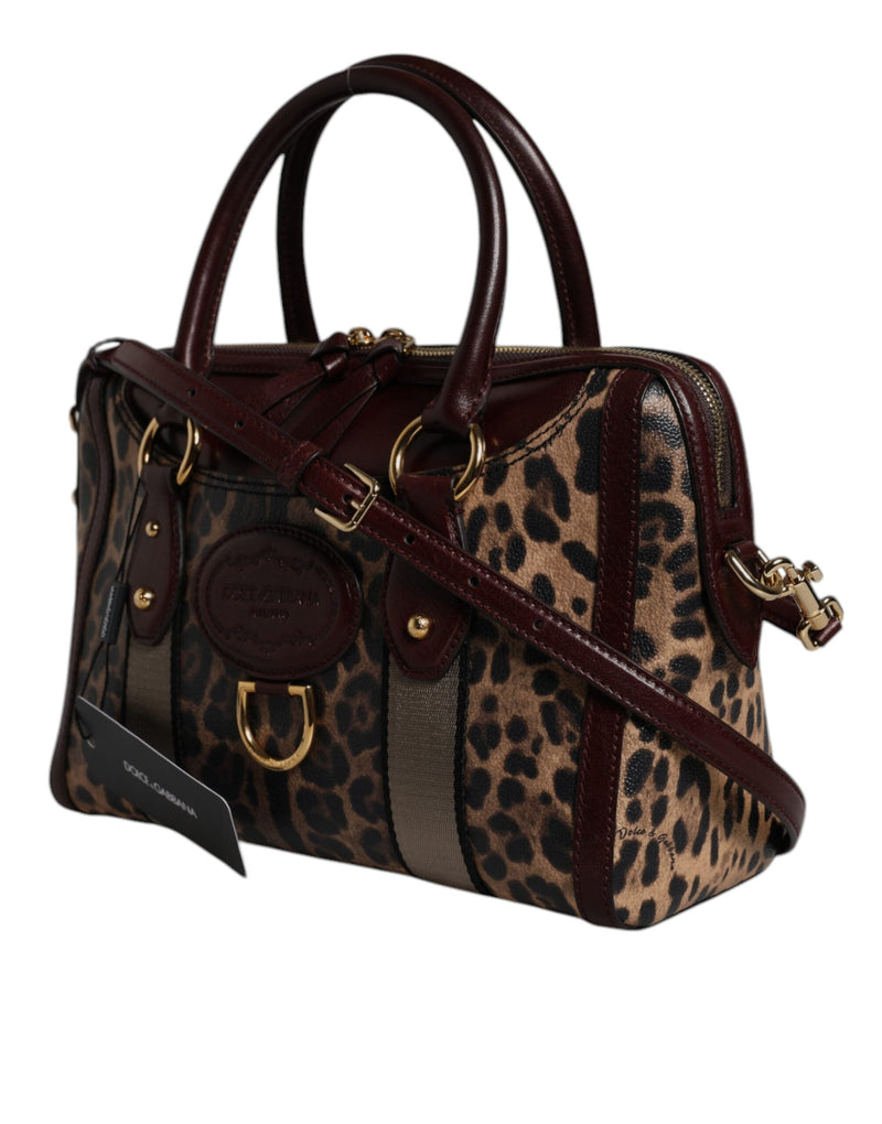 Brown Leopard Leather Shoulder Strap Duffle Bag Dolce & Gabbana