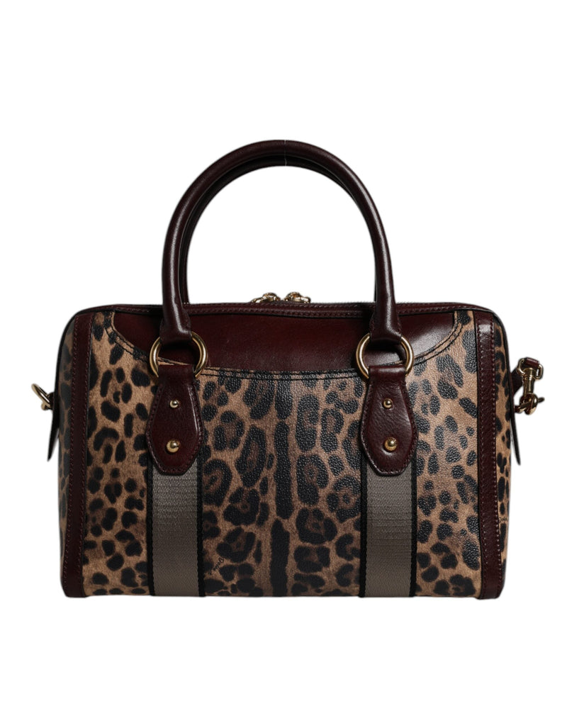 Brown Leopard Leather Shoulder Strap Duffle Bag Dolce & Gabbana