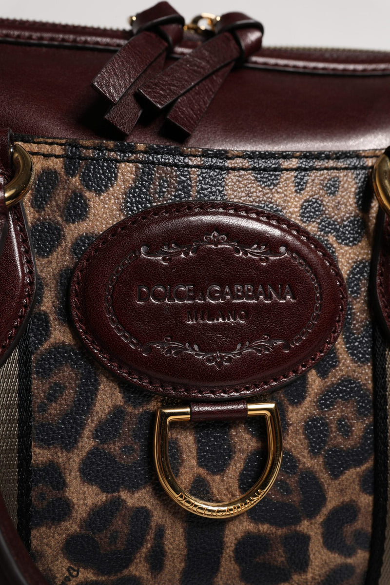 Brown Leopard Leather Shoulder Strap Duffle Bag Dolce & Gabbana