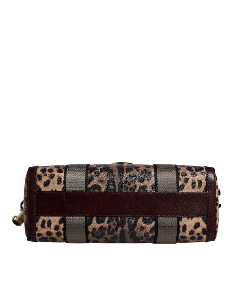 Brown Leopard Leather Shoulder Strap Duffle Bag Dolce & Gabbana