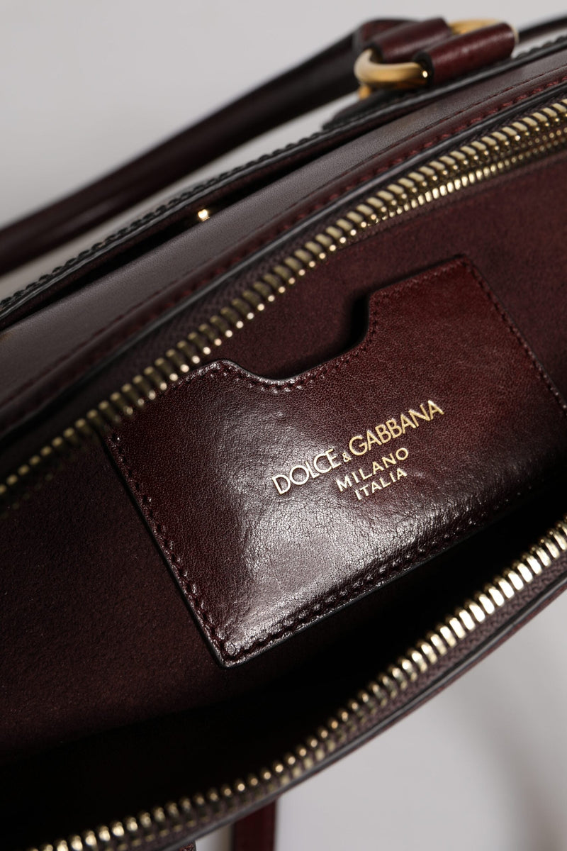 Brown Leopard Leather Shoulder Strap Duffle Bag Dolce & Gabbana