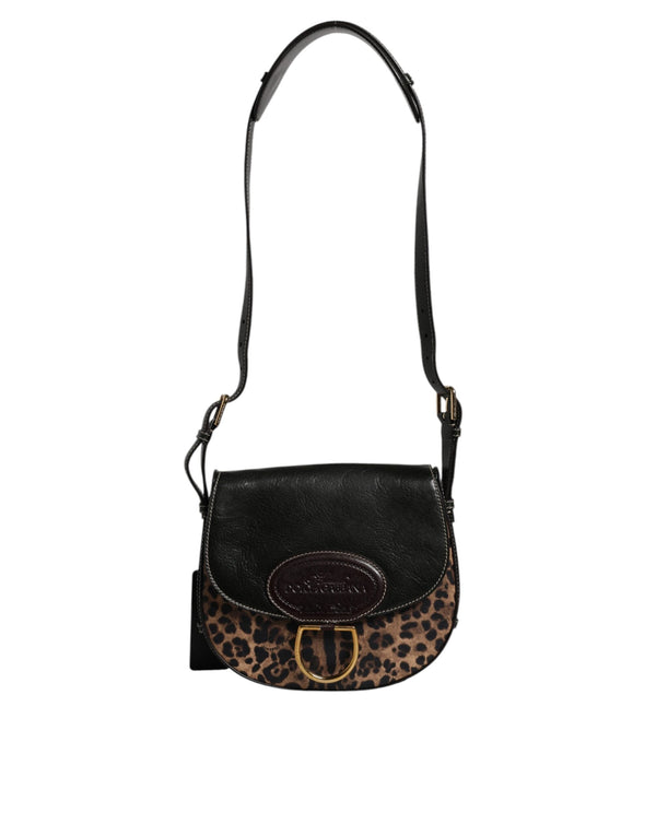 Black Brown Leopard Leather Shoulder Strap Bag Dolce & Gabbana