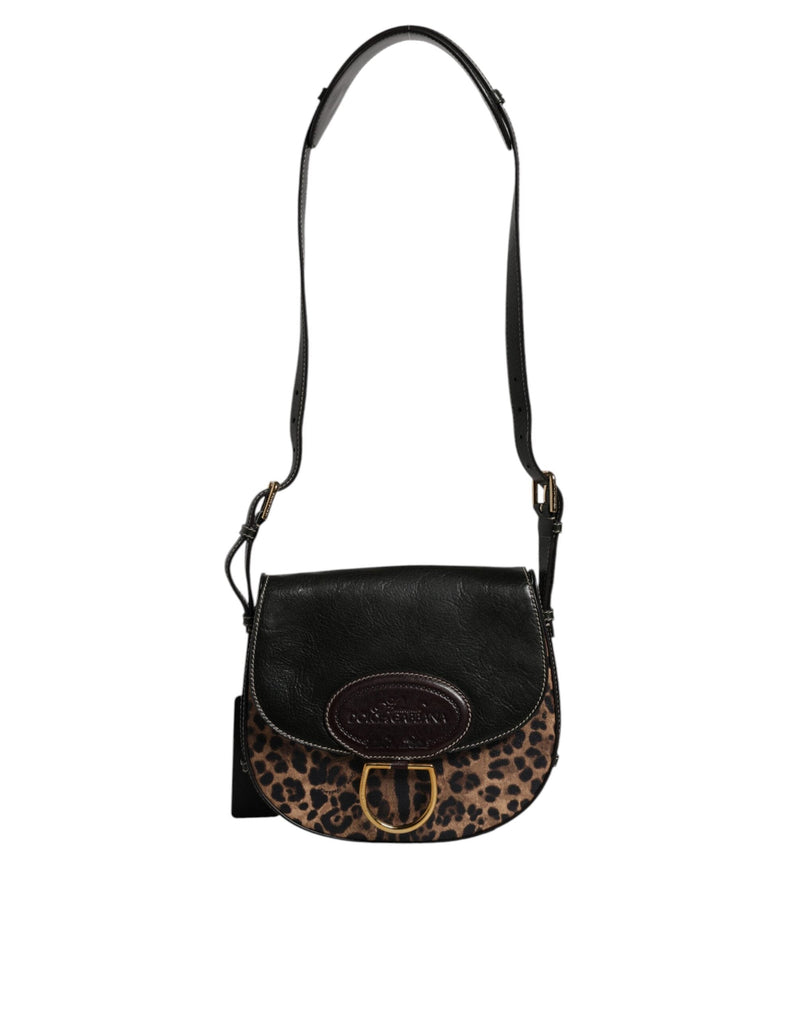 Black Brown Leopard Leather Shoulder Strap Bag Dolce & Gabbana