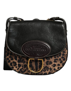 Black Brown Leopard Leather Shoulder Strap Bag Dolce & Gabbana