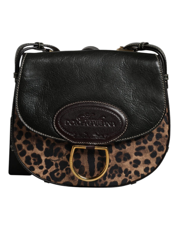 Black Brown Leopard Leather Shoulder Strap Bag Dolce & Gabbana