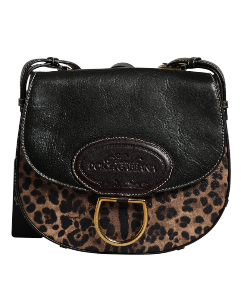 Black Brown Leopard Leather Shoulder Strap Bag Dolce & Gabbana