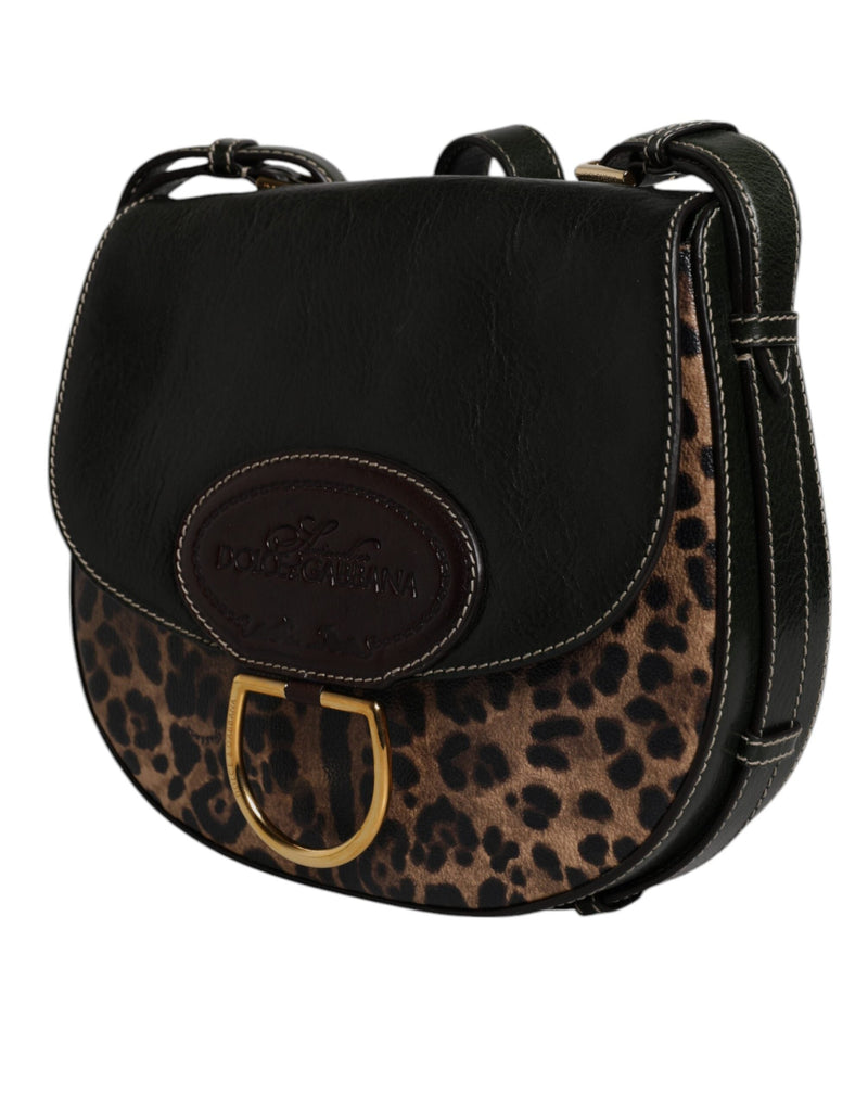 Black Brown Leopard Leather Shoulder Strap Bag Dolce & Gabbana