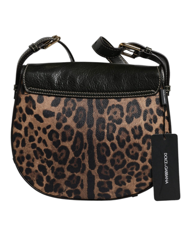 Black Brown Leopard Leather Shoulder Strap Bag Dolce & Gabbana
