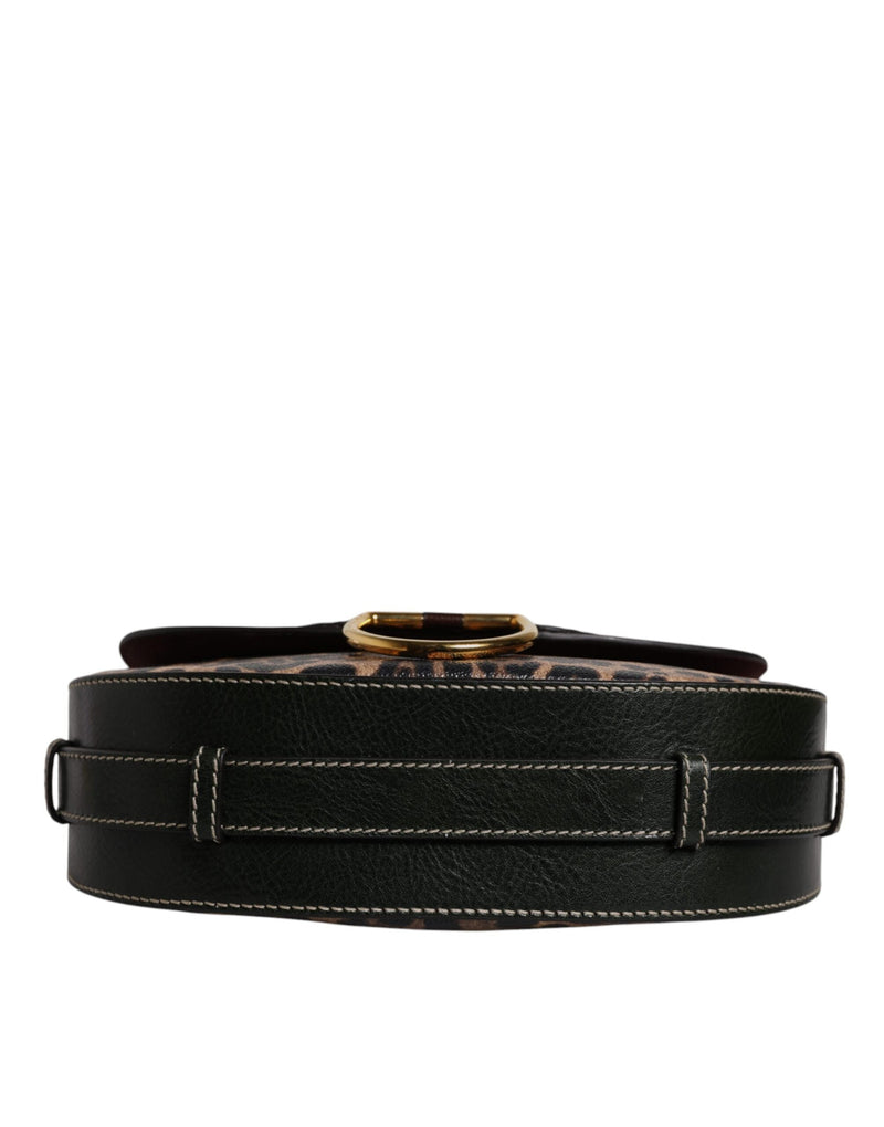 Black Brown Leopard Leather Shoulder Strap Bag Dolce & Gabbana