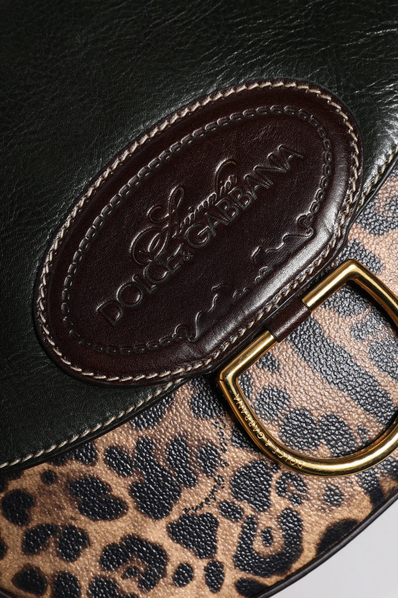 Black Brown Leopard Leather Shoulder Strap Bag Dolce & Gabbana