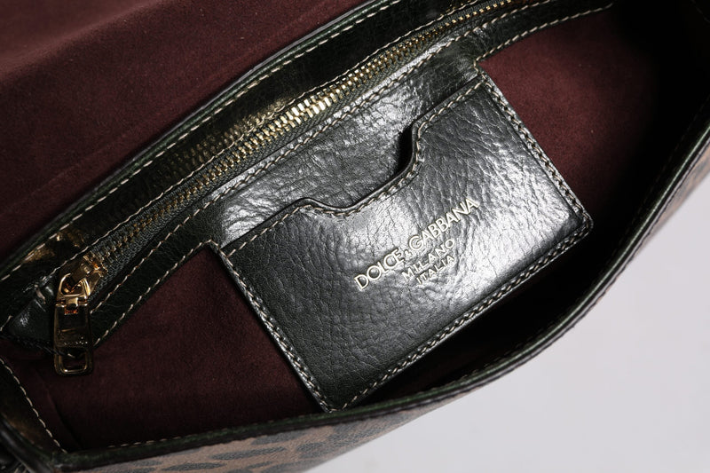 Black Brown Leopard Leather Shoulder Strap Bag Dolce & Gabbana