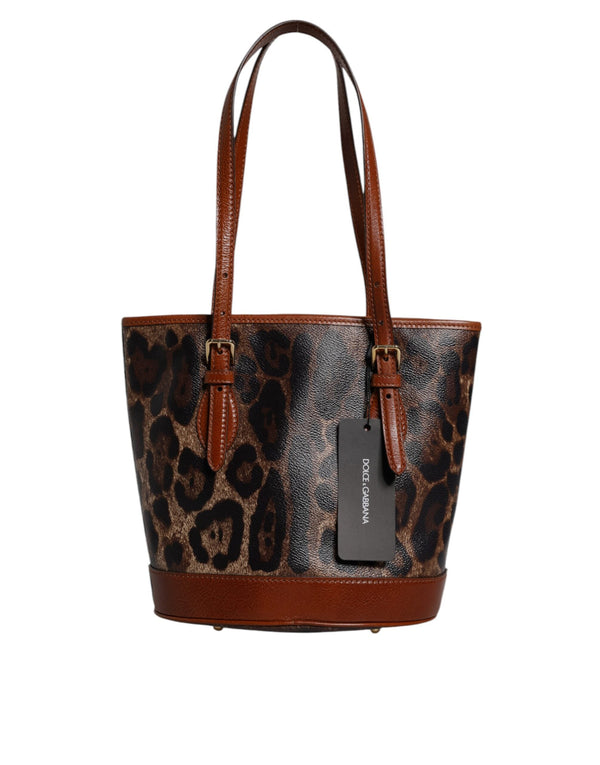 Brown Leopard Leather Shoulder Strap Tote Bag Dolce & Gabbana