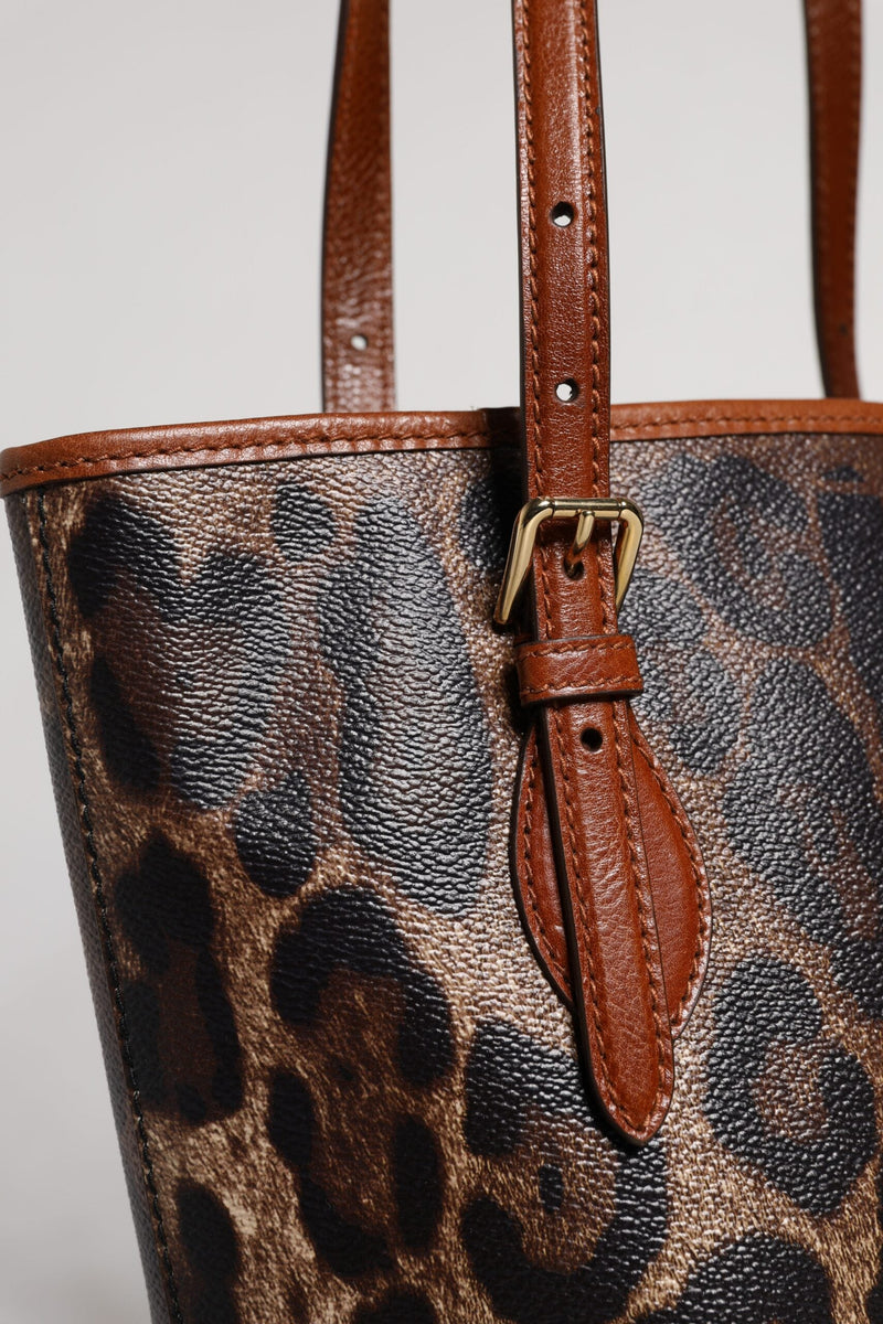 Brown Leopard Leather Shoulder Strap Tote Bag Dolce & Gabbana