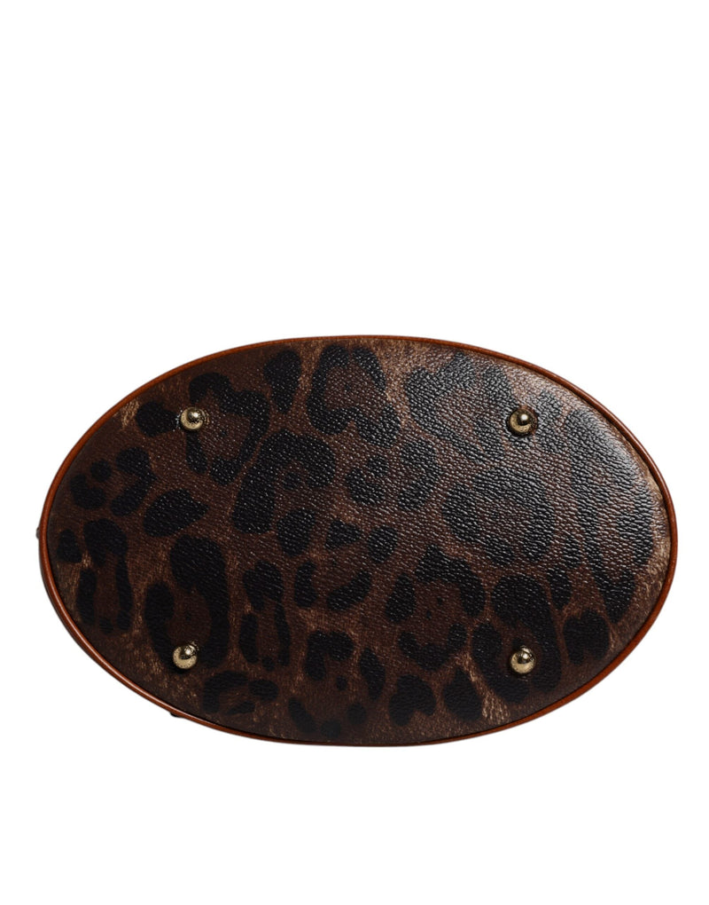 Brown Leopard Leather Shoulder Strap Tote Bag Dolce & Gabbana