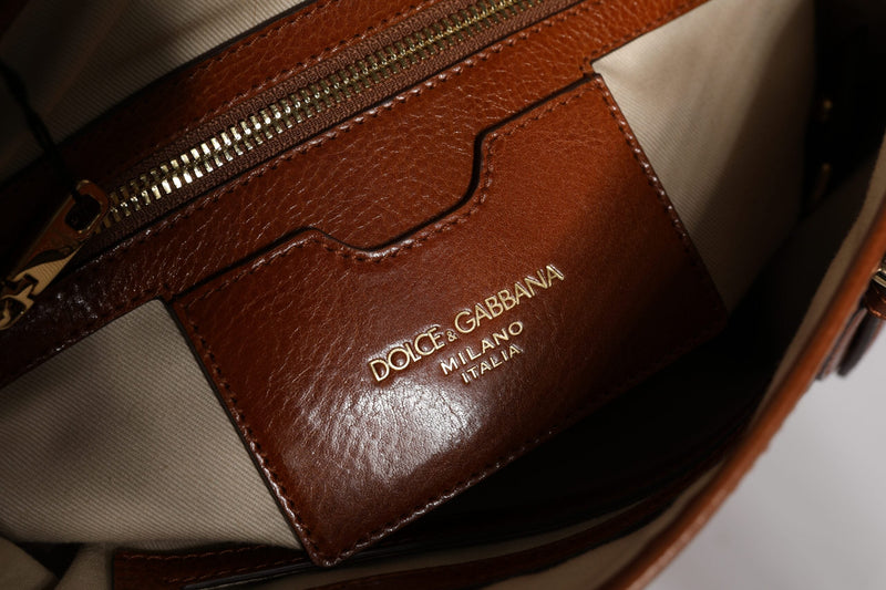 Brown Leopard Leather Shoulder Strap Tote Bag Dolce & Gabbana