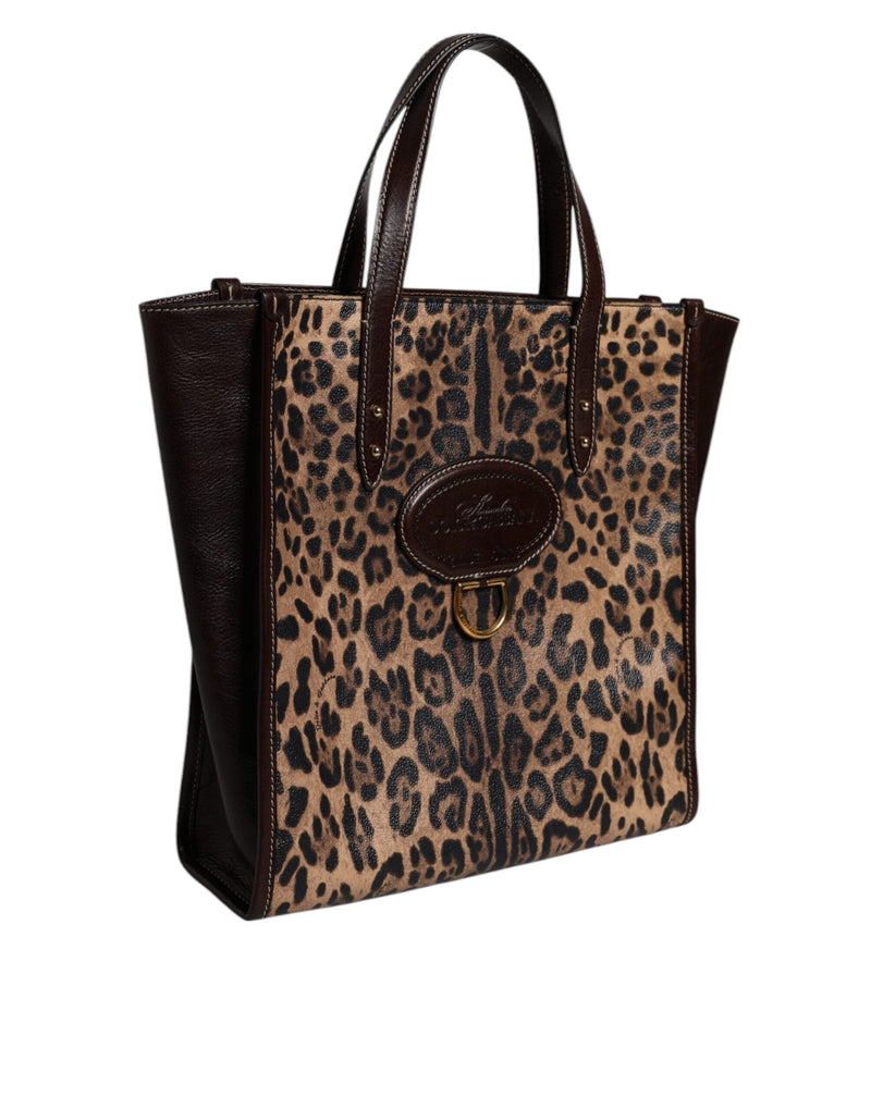Brown Leopard Leather Shoulder Strap Tote Bag Dolce & Gabbana