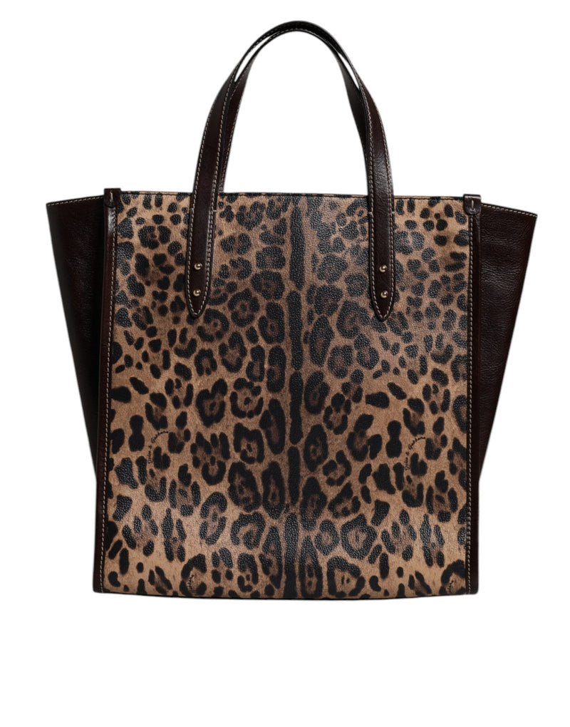Brown Leopard Leather Shoulder Strap Tote Bag Dolce & Gabbana