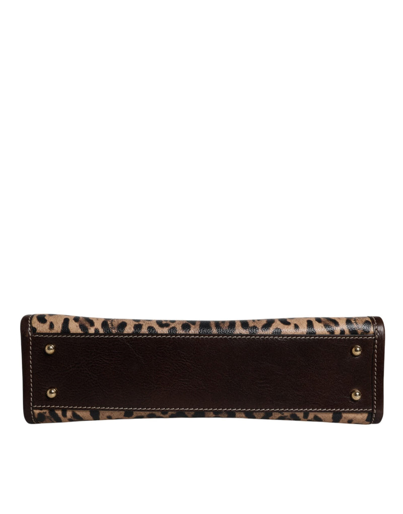 Brown Leopard Leather Shoulder Strap Tote Bag Dolce & Gabbana