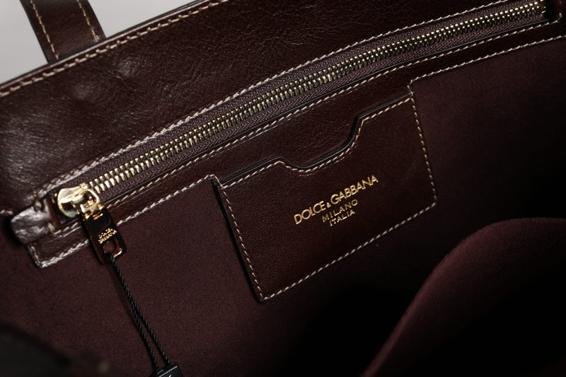 Brown Leopard Leather Shoulder Strap Tote Bag Dolce & Gabbana